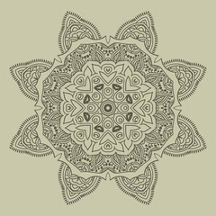 Mandala design hand drawn oriental elements beige on grey background. Template for your designs. vector illustration