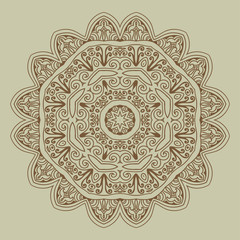 Mandala design hand drawn oriental elements beige on grey background. Template for your designs. vector illustration
