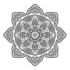 Mandala hand drawn design. Can be used like Coloring page. Vintage oriental round decorative element. vector illustration