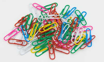 Colorful Paper clips isolated on white background.