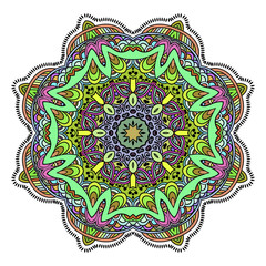 Abstract ethnic colored mandala ornamental pattern. Unique oriental style hand drawn design elements. templates for your designs