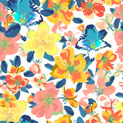 Obraz na płótnie Canvas Abstract seamless pattern with isolated hand drawn flowers. 
