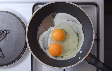 fried eggs in pan