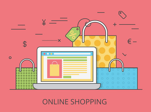 Linear Flat online shopping website vector illustration
