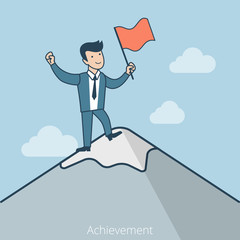 Linear Flat Achievement business man mountain flag vector