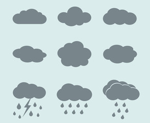 Vector weather icons set. Clouds and rain