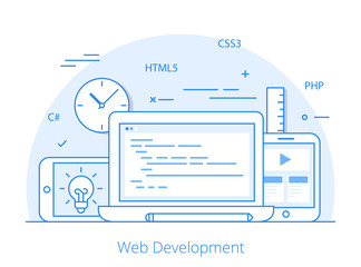 Line Flat web site development programming vector illustration