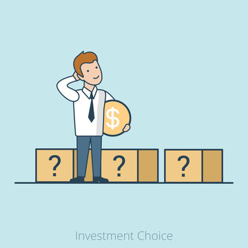 Linear Flat Businessman choosing box vector Investment Choice