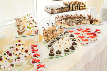 Buffet with a variety of delicious sweets, food ideas, celebration