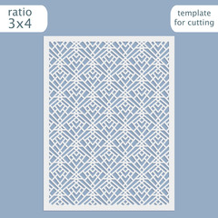 Laser cut wedding invitation card template.  Cut out the paper card with lace pattern.  Greeting card template for cutting plotter. Vector.