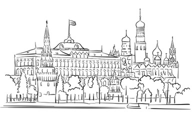 Kremlin, Moscow, Panoramic Greeting Card Sketch