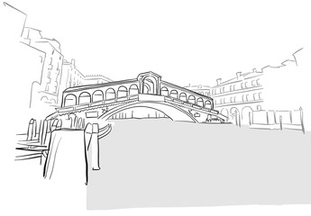 Venice Greeting Card Rialto Bridge Drawing - obrazy, fototapety, plakaty