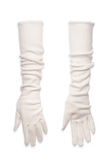 White long women's gloves on a white background - 121454766