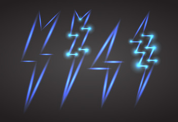 Set of neon lightning with sparks. Vector element for your creativity