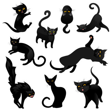 Set of black cats.