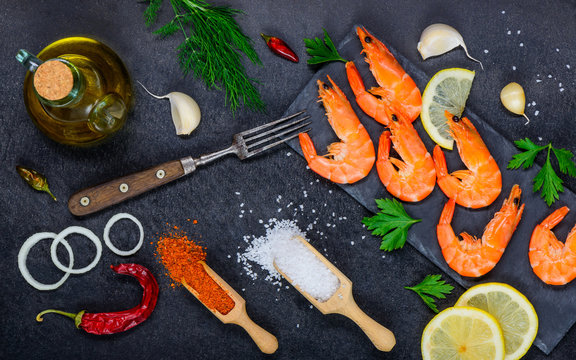 Healthy fresh Seafood Red Shrip and Ingredients