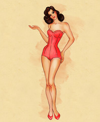 Pinup girl in swimsuit, illustration