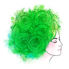 Autumn pretty girl. Watercolor illustration.