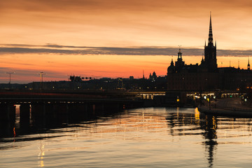 Fototapeta premium Silhouette cityscape of Gamla Stan
