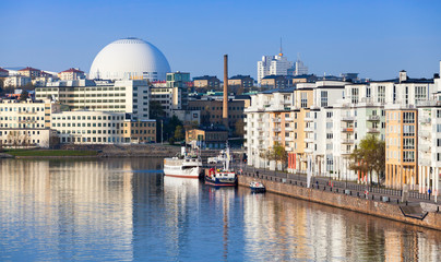 Cityscape with Stockholm Globe Arena - obrazy, fototapety, plakaty