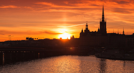 Fototapeta premium Black silhouette cityscape of Gamla Stan