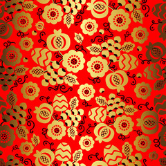 Golden floral ornament on red background in chinese style