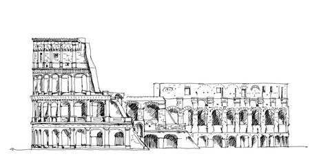 Ruins of Coliseum. Rome, Italy. Sketch collection