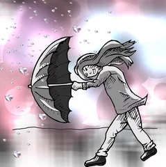 Foto auf Acrylglas Meisje in storm met tegenwind © emieldelange
