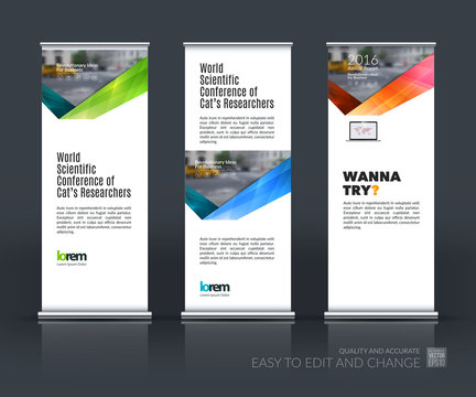 Vector set of modern roll up banner stand design with blue green