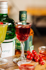 set with different drinks on interior background