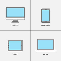 Set of electronic linear flat icons