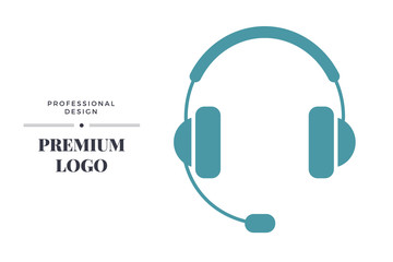 Modern linear icon design. Headphones with Microphone vector sign template