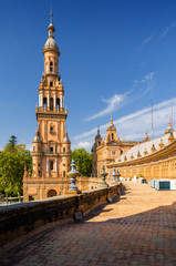 Fototapeta na wymiar Sunny view of Plaza de Espana in Seville, Andalusia province, Spain.