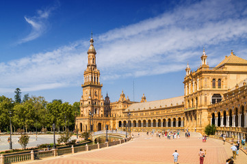 Obraz premium Sunny view of Plaza de Espana in Seville, Andalusia province, Spain.