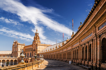 Sunny view of Plaza de Espana in Seville, Andalusia province, Spain.