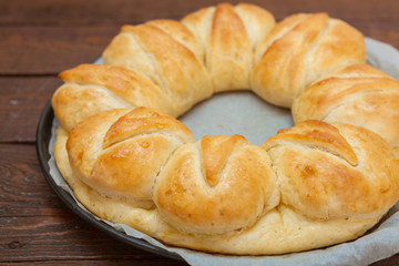 Homemade bread with cheese and salami