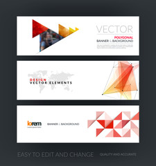 Set of modern horizontal website banners with green polygonal tr