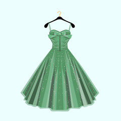 Green party dress. Vector fashion illustration.