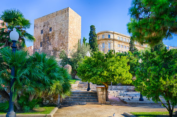 Park near the roman tower and royal residence in Tarragona, Spain