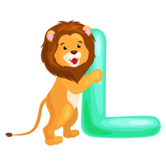 letter L with lion animal for kids abc education in preschool.