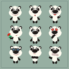 Obraz premium Vector set isolated emotion panda bear. Collection cute panda bear in cartoon style.