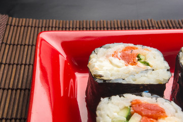 still life - set the rolls on a red plate