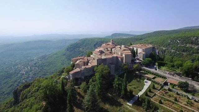 France, Alpes Maritimes, aerial view of Gourdon, labelled Les Plus Beaux Villages de France (The Most Beautiful Villages of France), 4K, UHD (3840X2160)