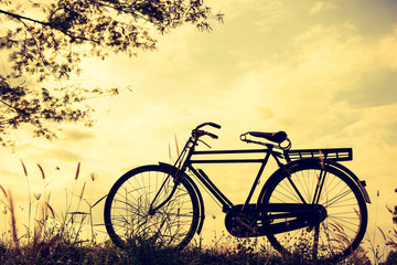 Fototapeta na wymiar beautiful landscape image with vintage Bicycle at sunset,classic
