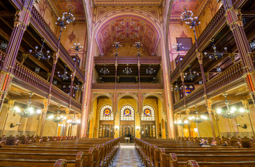 Interior of the Dohany Street Synagogue in Budapest, Hungary.