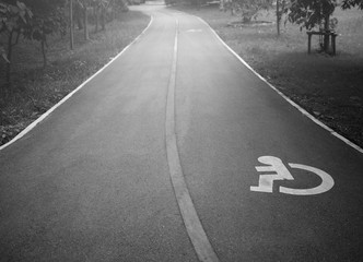 way of wheel chair in the park/disabled icon sign on the road in