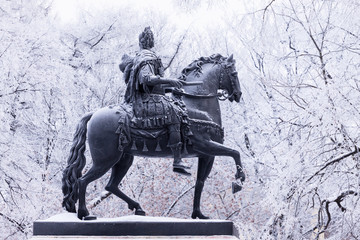 Peter I, bronze horse monument in front of the Mihajlovsky castle in St.-Petersburg