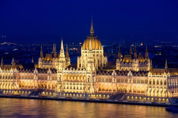 Night view of the Hungarian Parliament Building. Budapest.