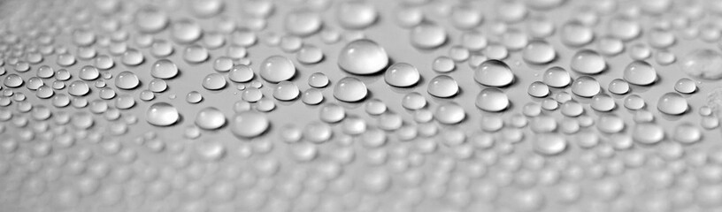 Condensation. Black and white background. Water drops reflection macro