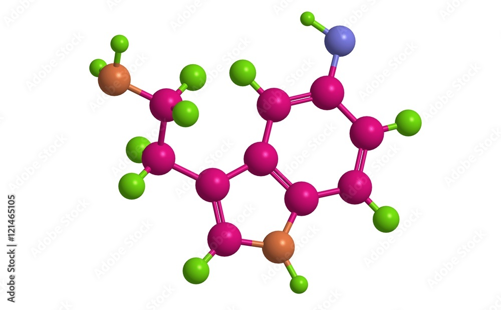 Poster Serotonin - molecular structure, 3D rendering